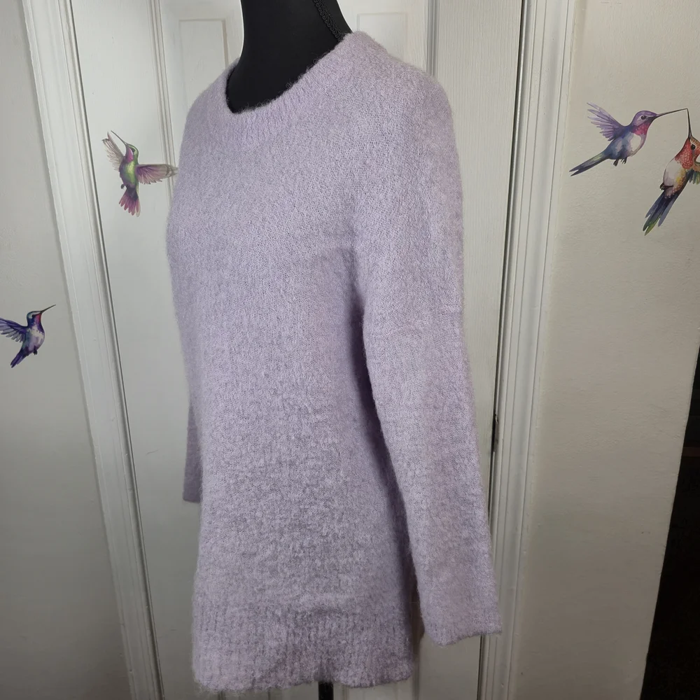 J.Crew Alpaca Blend Lilac Fuzzy Crewneck Sweater L Oversized Cozy Minimal